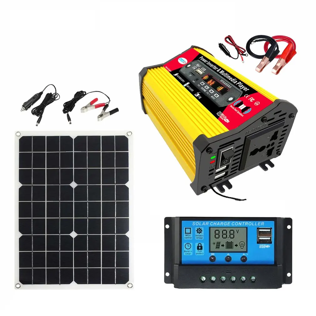 

Прочный практичный инвертор 300 Вт + контроллер 30 А 12 В/24 + 18W18V MP3 солнечная панель Солнечный контроллер заряда солнечная система