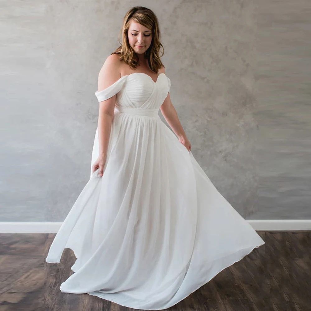 

Cheap Wedding Dresses Chiffon Sweetheart Off-Shoulder Lace Up Pleat A-Line Bridal Gowns Novia Do Vestidos 2021