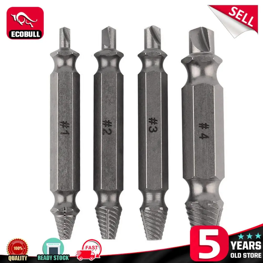 

4Pcs/Set Broken Damaged Screw Removers Extractor Drill Bit Guide Set Broken Bolt Fastener Easy Out Kit With Plastic Box