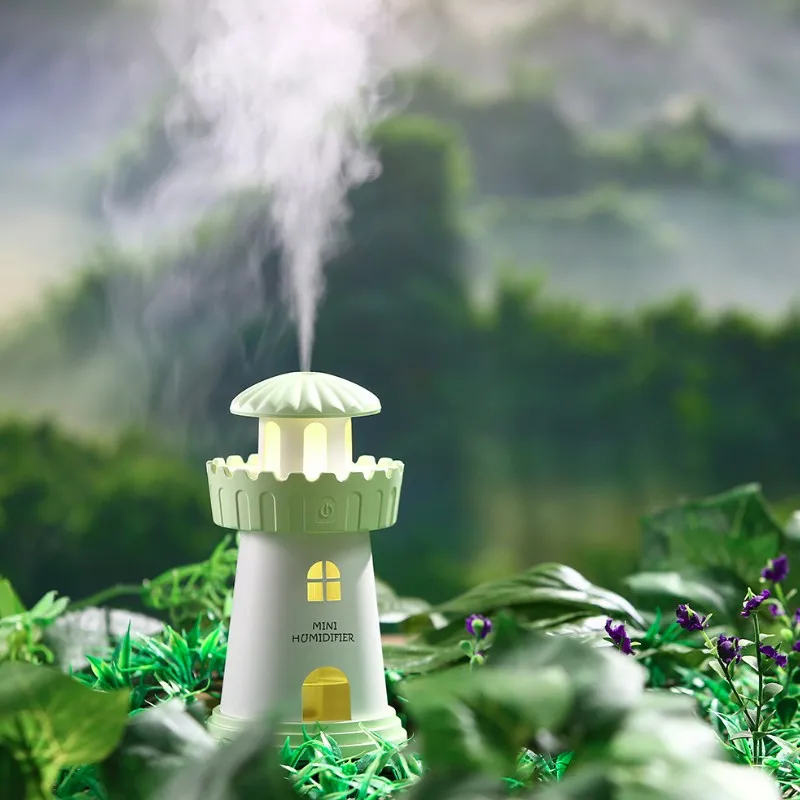 

Novelty Gifts Lighthouse Ultrasonic Air Humidifier with LED Light 150ml Office Car USB Air Purifier Mini Portable Aroma Diffuser