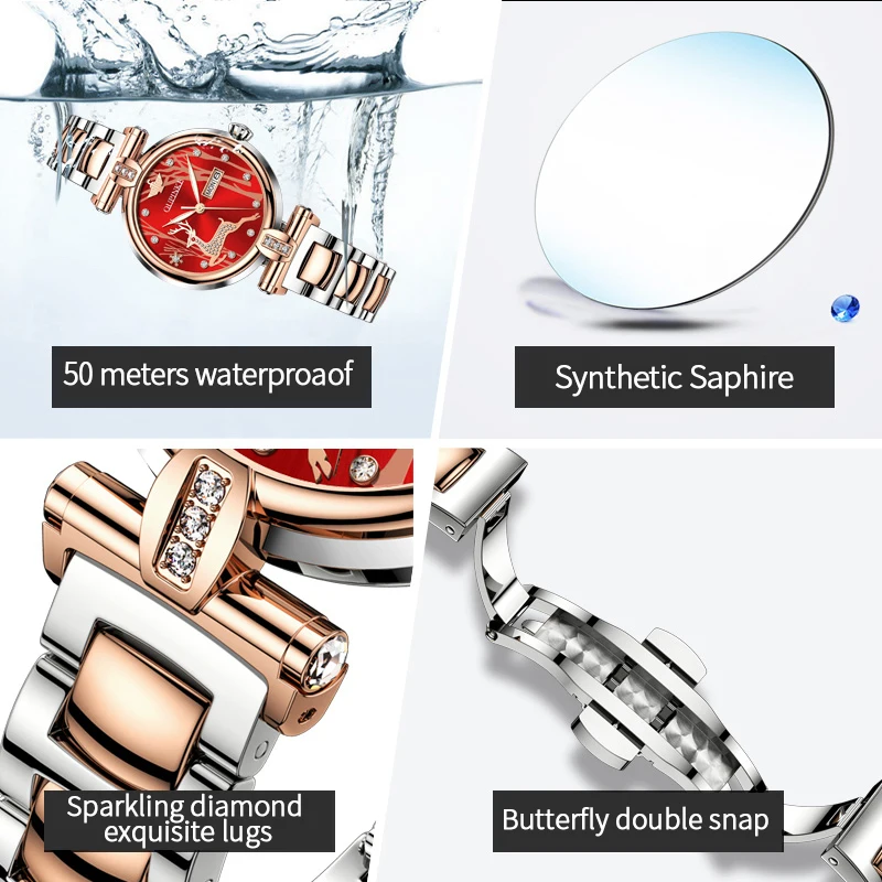 Роскошные автоматические механические часы OUPINKE для женщин водонепроницаемые с