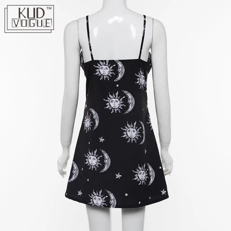 Готическое темно эстетическое винтажное мини платье с принтом черной Луны