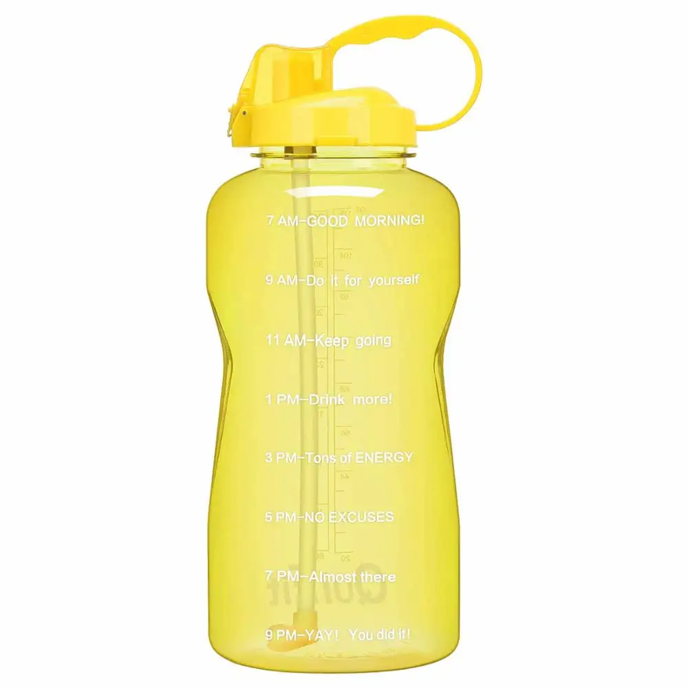 Yellow BuildLife Тритан галлон бутылка для воды 128 OZ/64 OZ 3.8L/2L с уникальной шкалой времени/измерения/цели отмечены раз BPA бесплатно Спорт Тренажерный зал - Цвет: Yellow