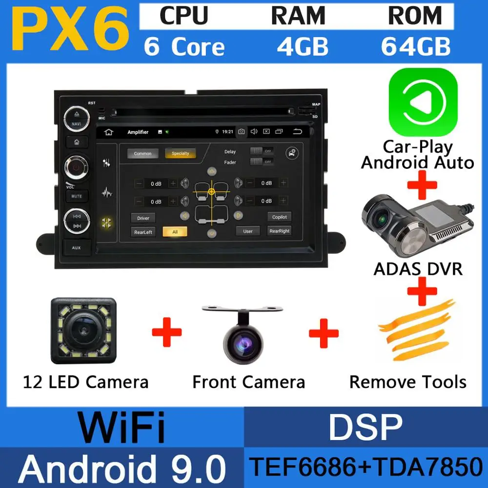 5 USB Octa Core Android 9,0 Автомобильный DVD плеер для Ford F150 F250 F350 F450 F550 2007 2008 2009 2010 2011 2012 2013 автомобильный радиоприемник - Цвет: PX6-Adas-Carplay