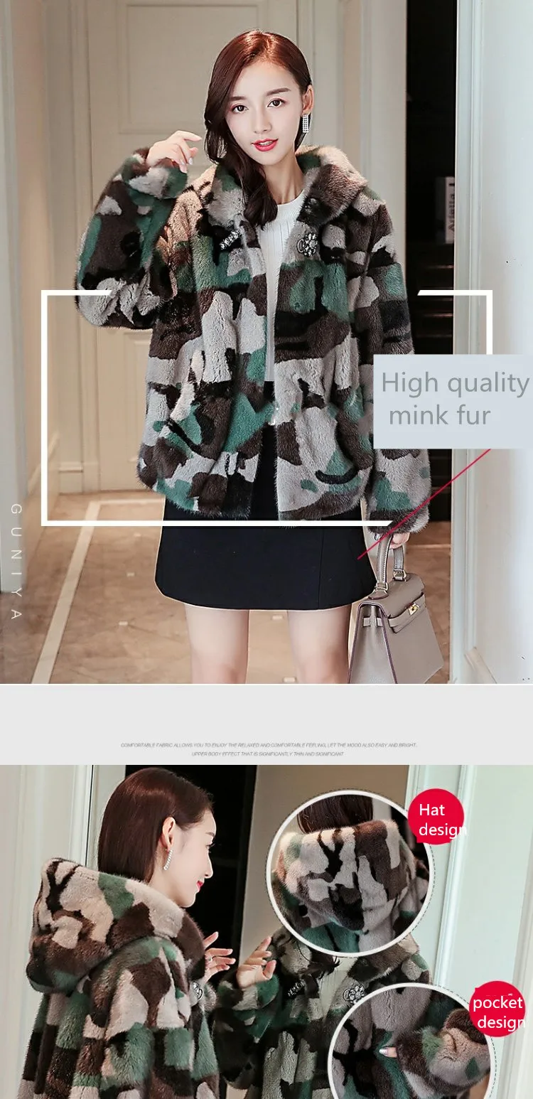 inverno новая полностью из норки шуба curto moda simples cinto de camuflagem verde do exerrcito das mulheres jaqueta com capuz de