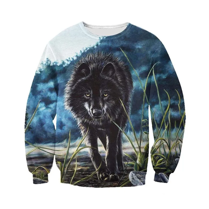 

Fashion 3D full print black wolf clothes Hoodie zipper casual shirt