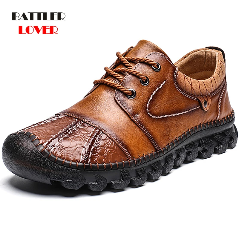 

Genuine Cow Leather Loafers Shoes For Men 2021 Luxury Brand Lace Up Formal Shoe Male Moccasins Italian Driving Climbing Footwear