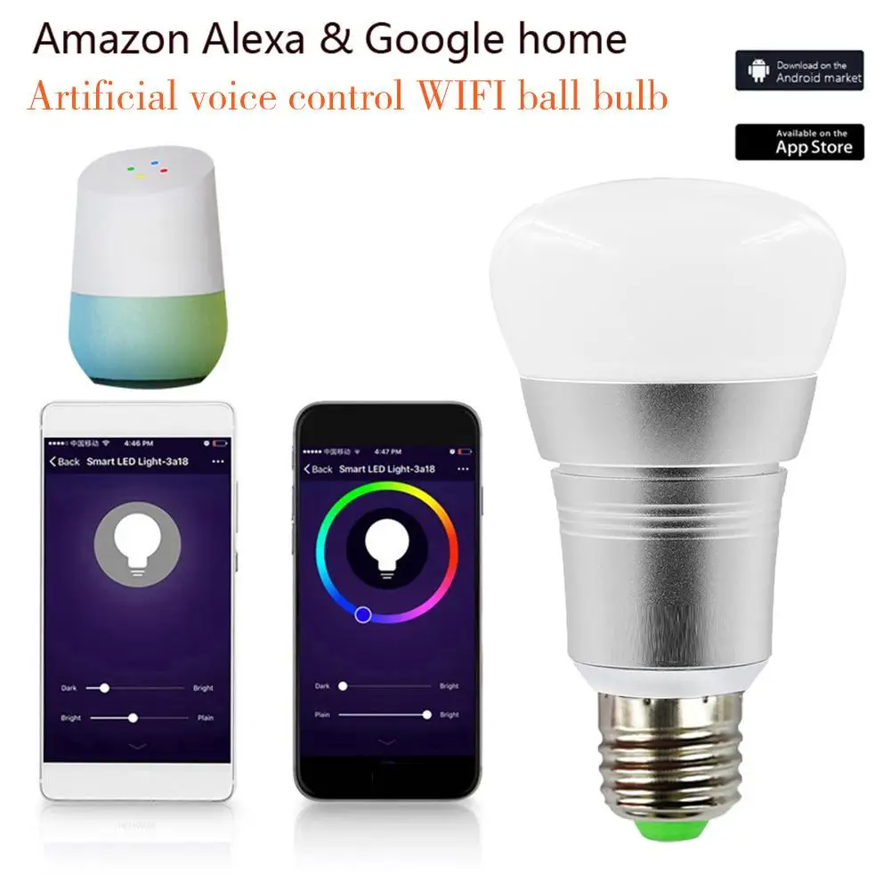 Умная лампа с Wi Fi 7 Вт RGB волшебная для пробуждения совместима Alexa и Google Assistant