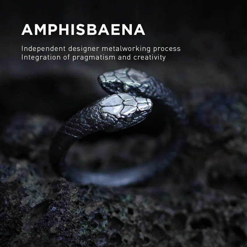

Gothic Double Snake Head Stainless Steel Ring Punk Snake Reptile Jewelry Unique Neutral Black Adjustable Ring Does Not Rust