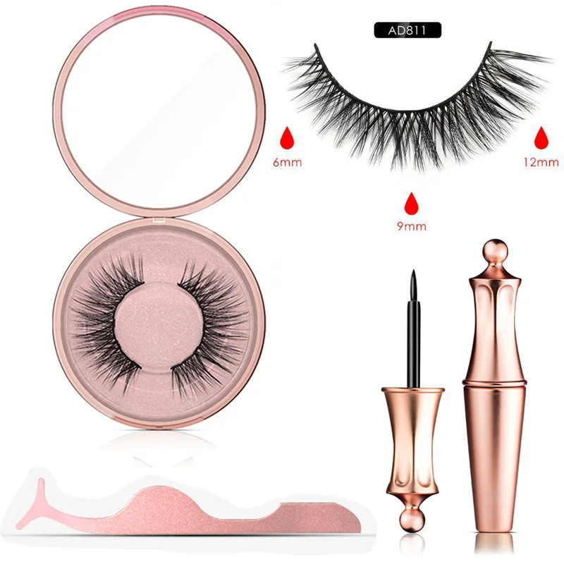 Natural Thick Magnetic Eyeliner Eyelashes Set No Glue Prevent Allergy Handmade Magnetic Fake Eyelashes With Eyelashes Applicator - Цвет: MP074A811