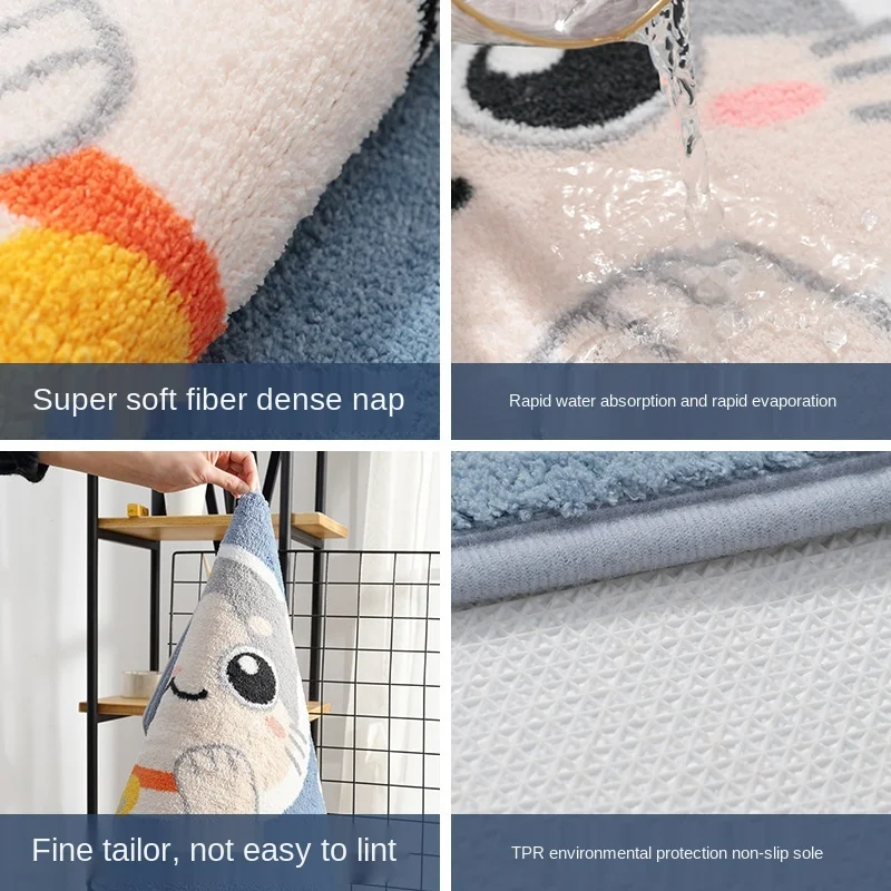 

New Cartoon Flocking Bath Mat on The Floor Non-slip Bathroom Bath Rugs Living Room Door Mat Household Bathroom Absorbent Mat