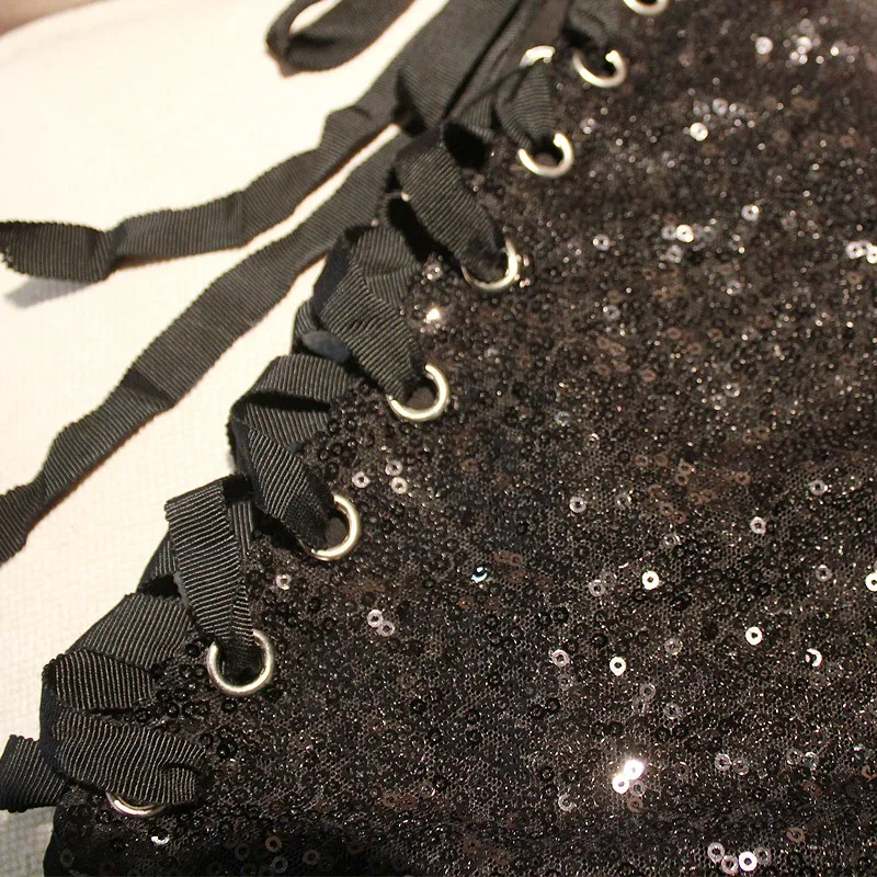 

2021 New Sexy High Waist Denim Shorts Women Black Sequined Bandages Shorts