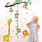 Милый играющие обезьяны на дереве мультфильм животных наклейки на стену высота правителя измерения для детской комнаты, детская комната