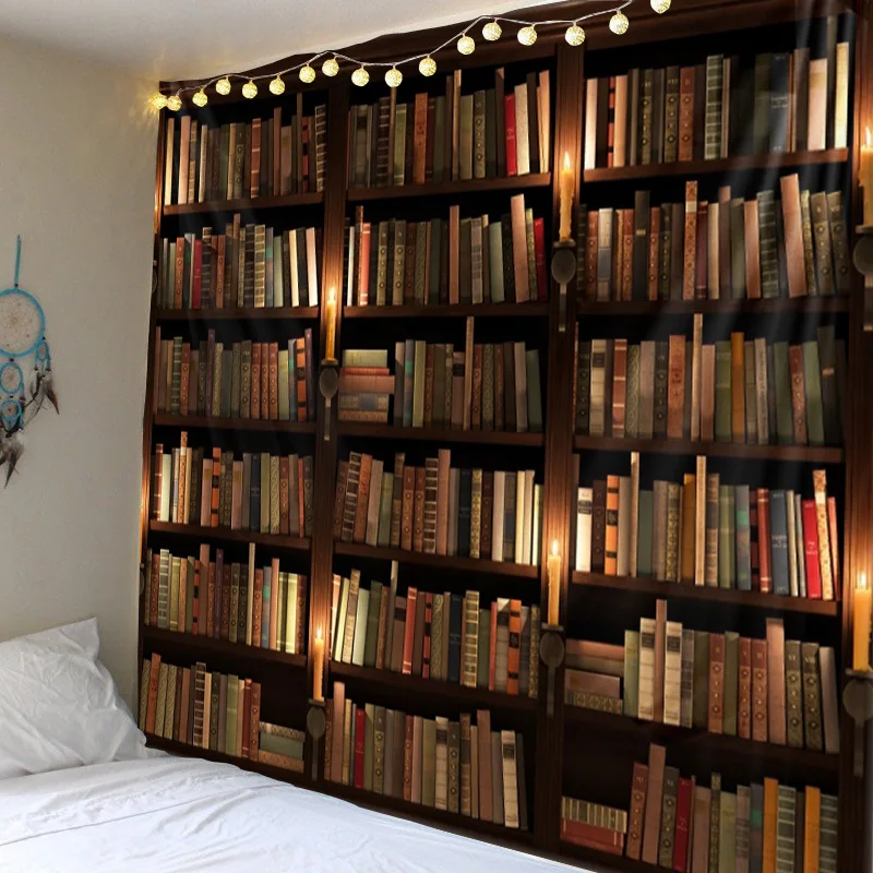 Книжная полка в стиле ретро 3D гобелен Настенная библиотека подсвечник тапиз