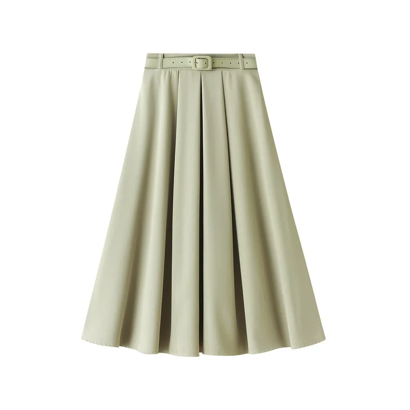 

Spring 2021 New Chic Retro High-Waisted A-Word Skirt Solid Casual VintageFashion With Belt Female Chic Skirt 062906
