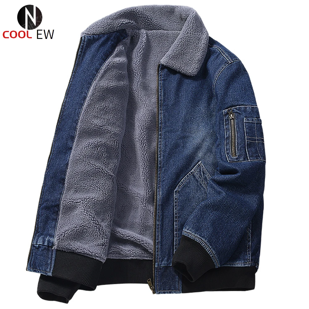 

Warm Winter Mens Denim Jacket Jeans Bomber Coat Vintage Loose Big Jacket For Men Outerwear Jacket Thicken Warm Velvet Coat