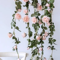 silk artificial roses flowers rattan fake plants leaves hanging garland flowers wall wedding garden decoration home accessories