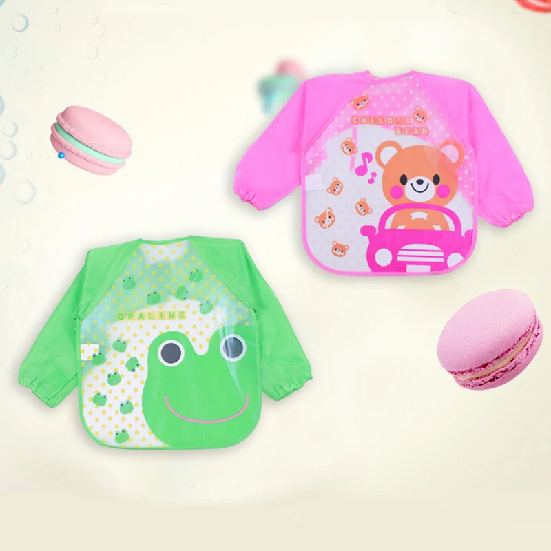 Baby Bibs Waterproof Burp Cloths Full Sleeve Children Apron Feeding Drooling Baberos Bebe Long Sleeves for | Детская одежда и