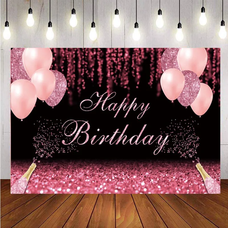 

Pink Balloon Happy Birthday Party Photography Backdrop Glitter Shining Girls Adult Photo Background Banner Photo Studio Prop
