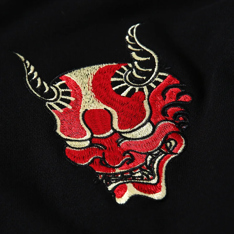

Embroidery Devil Wave Print Hooded Sweatshirts Harajuku Fashion Pullover Hoodies Hip Hop Casual Streetwear Black Tops WY256