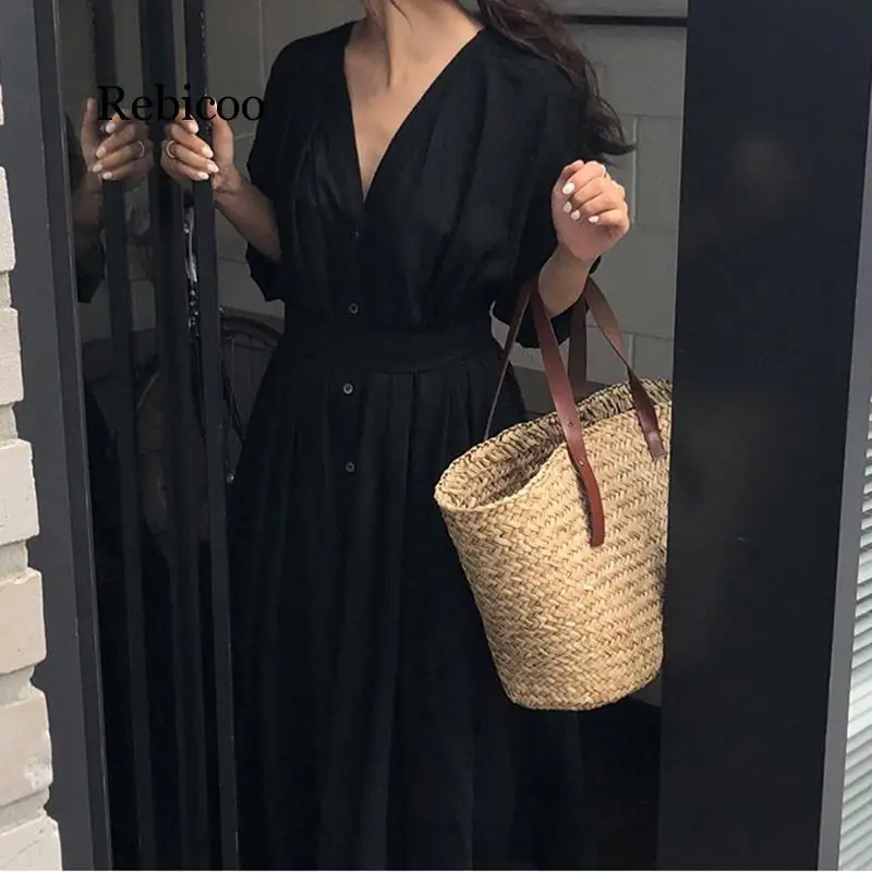 

Korean Women Casual Dress Solid Ankle-Length Autumn Party Dress Vestidos Cute Clothing Office Lady Fold Loose Belt Dress