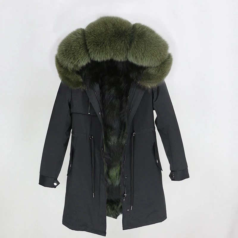 black green OFTBUY парка повседневное пальто из натурального меха зимняя куртка для женщин натуральный Лисий меховой капюшон, воротник лиса верхняя одежда на подкладке теплая уличная Новинка - Цвет: black green