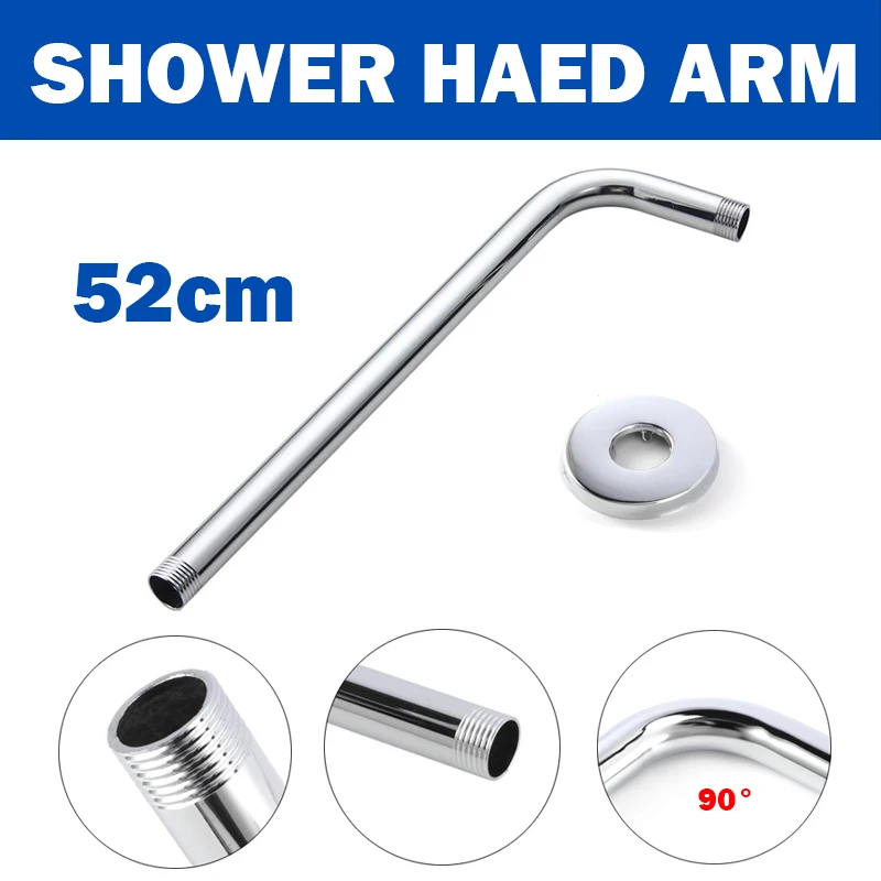 

20.5inch 52cm Stainless Steel Shower Head Extension Arm Kit Wall Mounted Tube Rainfall Shower Head Arm Bracket For Bathroom
