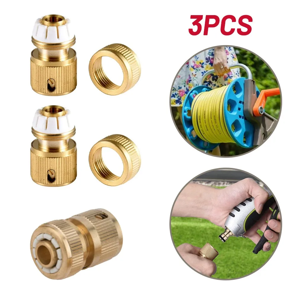 

3 Pcs 1/2" Thread Tap Brass Garden Female Hose Connector Quick Hose Adaptor Accessories Garden Tap Pipe Connector