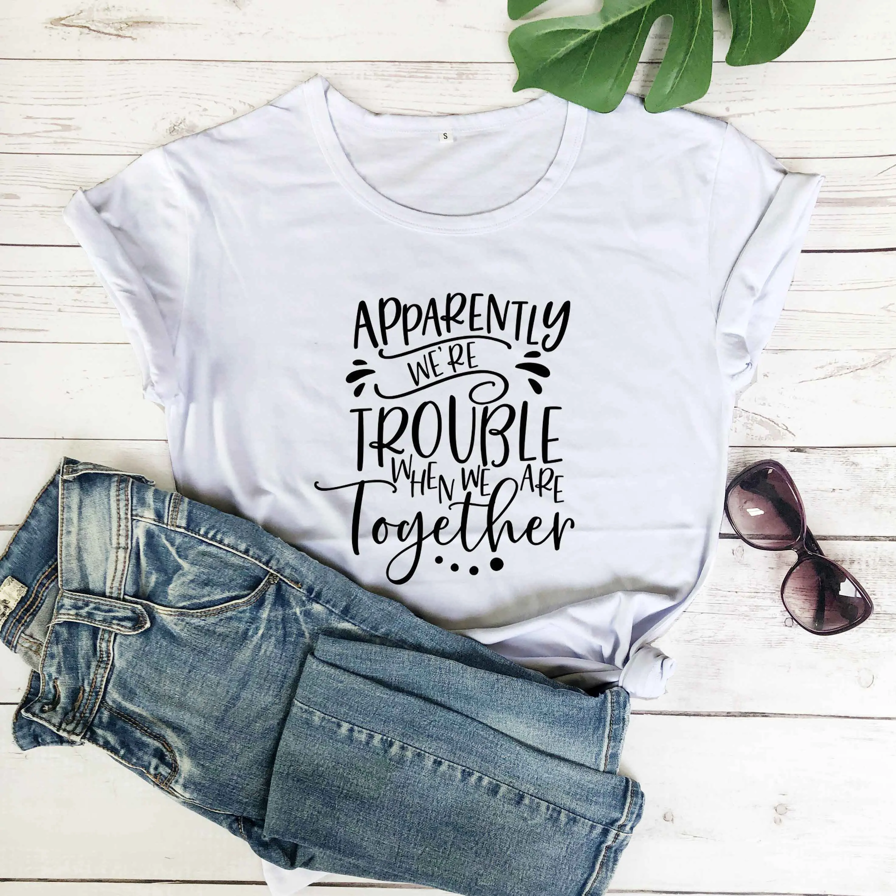 

Apparently we're trouble when we are together slogan fashion funny grunge tumblr t shirt cute street style young tees tops-L844