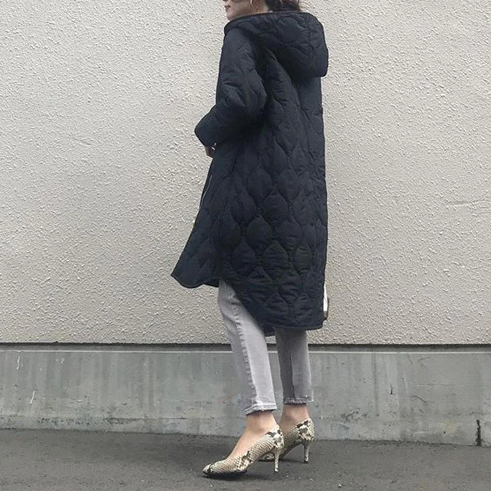 WEPBEL Women's Winter Thick Zipper Hooded Coat Parka Ladies Warm Fashion Long Sleeve Loose Jacket Outwear