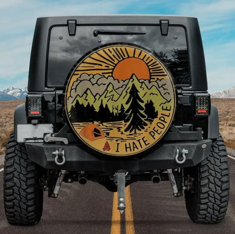 

I Hate People Camping Campfire Spare Tire Cover, Camper Gift Car Accessories