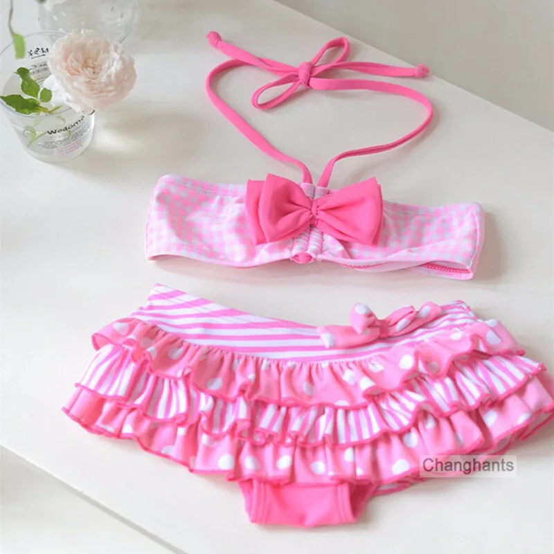 Купальный костюм для девочек из 2 предметов с розовой клетчатой От до 8 лет бантом
