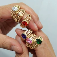 luxury vintage green pink blue red cz cubic zirconia stone class women gold rings for woman mothers gift dinner fashion jewelry