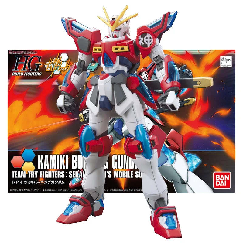 

BANDAI Anime Figure Assembly ModelHGBF 043 1/144 Gundam Build Fighters TRY Kamiki Burning Gundam Children Toys