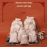 10 pieces bag multi spec retro solid color jute bag linen drawstring beam pocket wedding gift small cloth bag craft tote bag
