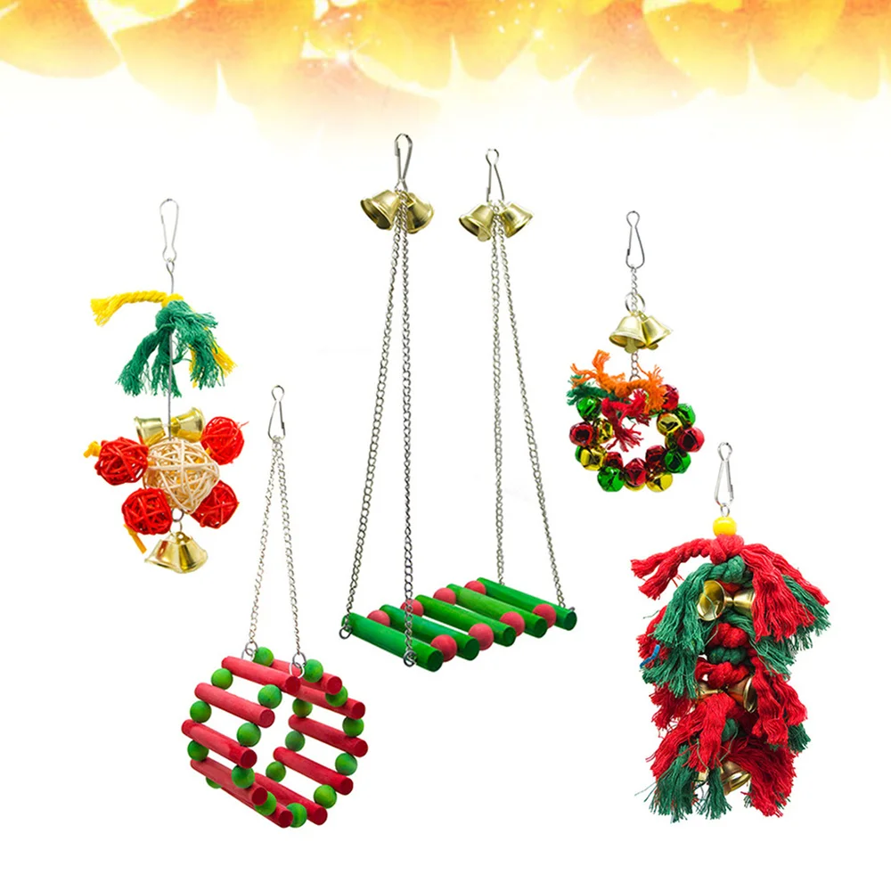 

5pcs Christmas Parrot Swing Funny Chain Hanging Cotton Rope Chewing Playing Swing