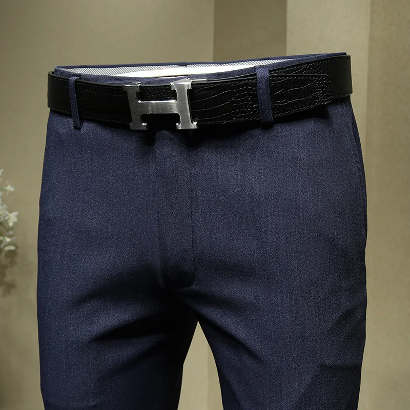 Брюки мужские темно-синие деловые повседневные тонкие осень 2019 | Мужская одежда