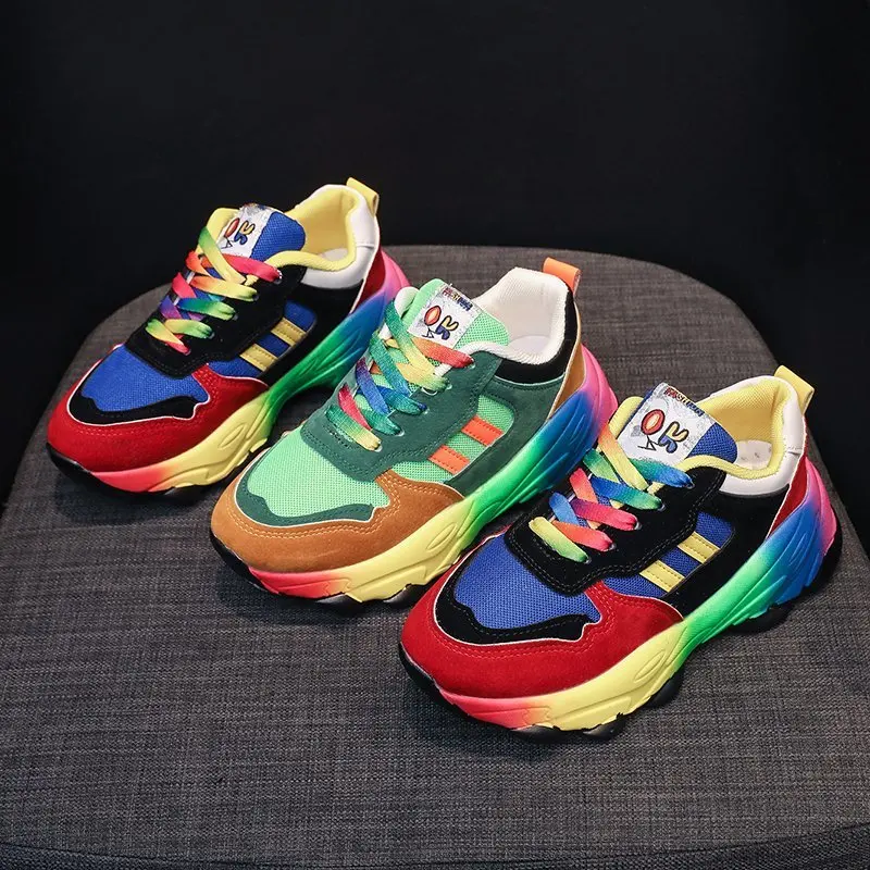 

2021 Spring New Fashion Green Sneaker for Woman Round Head Lace-Up Multicolor Platform Sneakers Casual Blue Travel Shoes Women