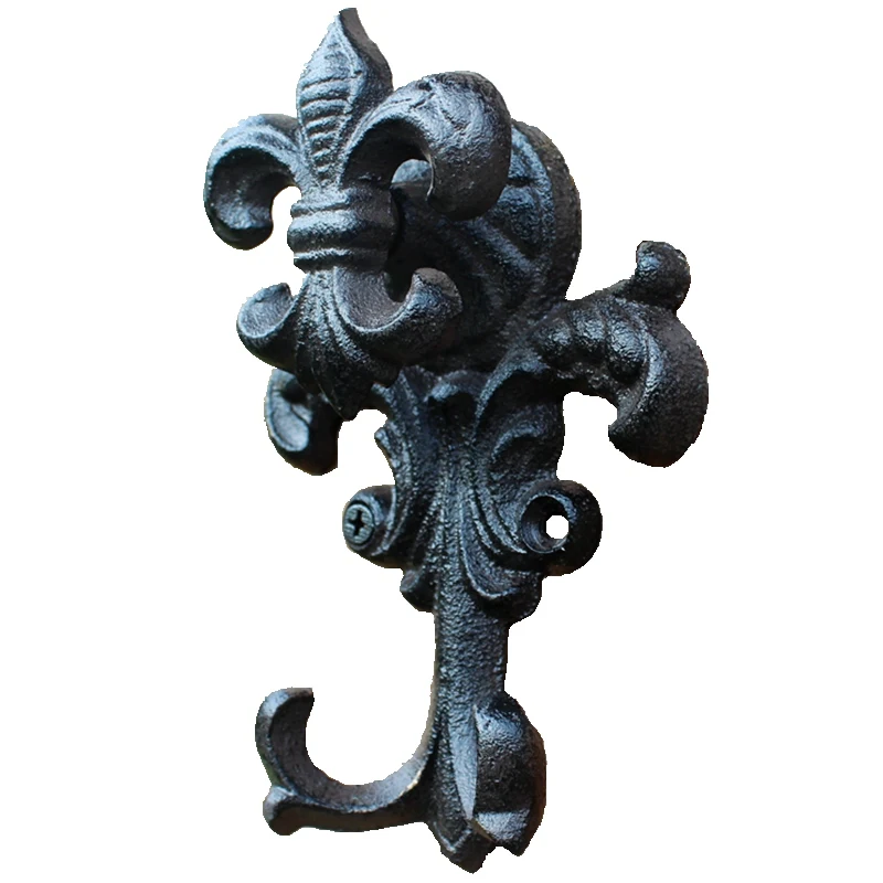 Античный Черный Дизайн Fleur De Lis чугунный настенный крючок с двумя вешалками европейские промышленные акценты домашний сад настенный Декор крюк
