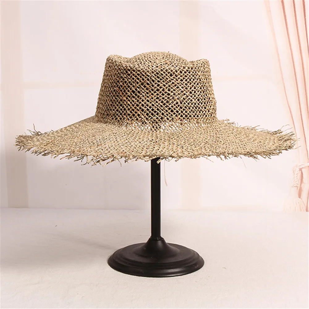 

2021 New Simple Trendy Natural Grasses Fashion Summer Hat Women Straw Beach Visor Protection Sun Hats Wide Brim Sunhat