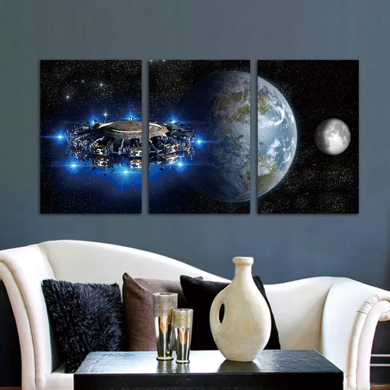 Космическое пространство земля космонавты галактика Венера 3 панели Солнце Луна