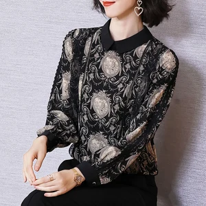 Женская шифоновая блуза, с длинным рукавом-фонариком, в стиле Питера Пэна, свободного покроя, весна-осень, DF0006, женские блузки рубашки