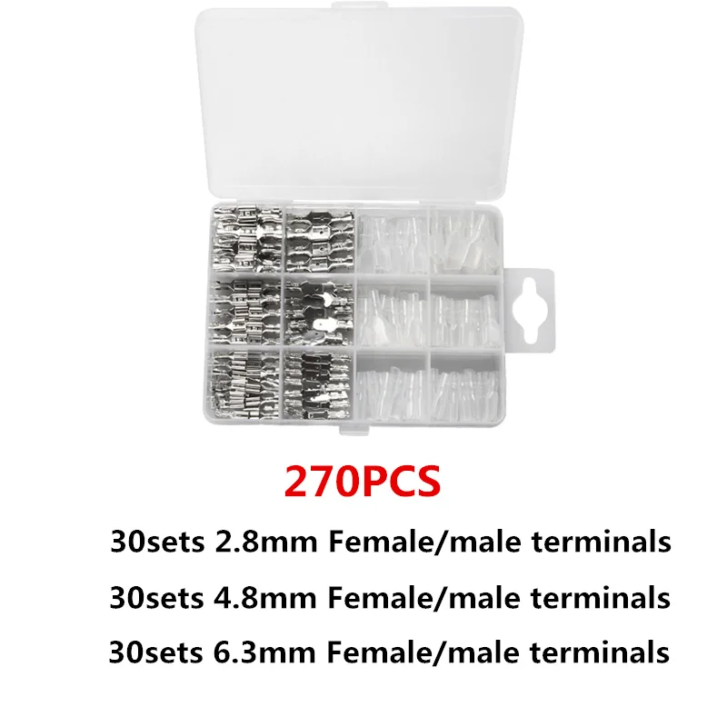 270Pcs 120/180/270 шт изолированный мужской женский разъем провода электрические провода обжимных разъёмов, коннекторов для 2,8/4,8/6,3 мм лопаты соединителей комплект - Цвет: 270Pcs