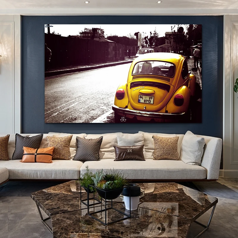 Скандинавский холст Schilderij HD Gedrukt фото плакат Винтаж Kleurrijke Auto Geel Wall Art Woonkamer Slaapkamer