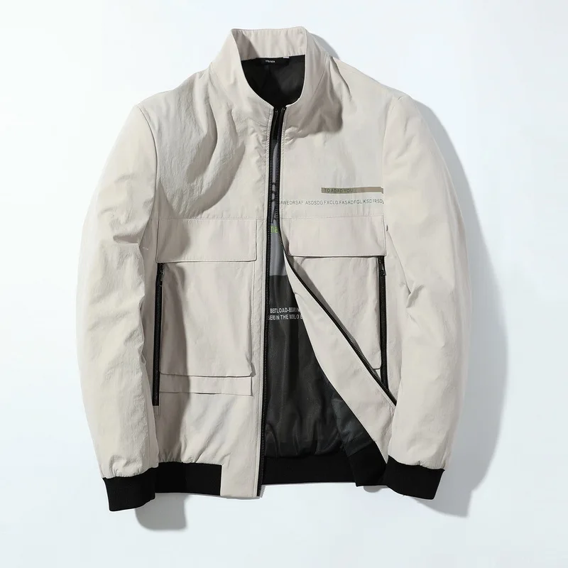 

Spring 2021 new men's fattening plus size fashion leisure Multi Pocket collar work jacket men's fat man