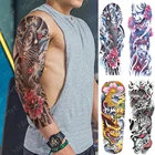 Татуировка на руку, большой рукав, японская праджна, карп, дракон, водостойкая, временная татуировка, боди-арт, искусственные татуировки для женщин и мужчин