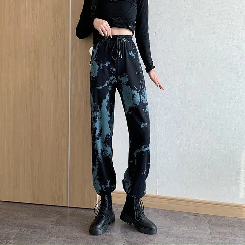 

Casual women's trousers 2021 new street tie dye female students trend all-match casual pants girls high waist thin waist pants