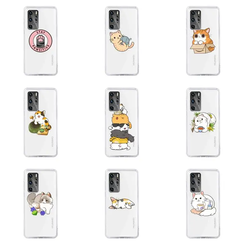 

Cute cartoon cat Phone Case For Huawei P40 P30 P20 Mate Honor 10i 30 20 i 10 40 8x 9x Pro Lite Transparent Cover