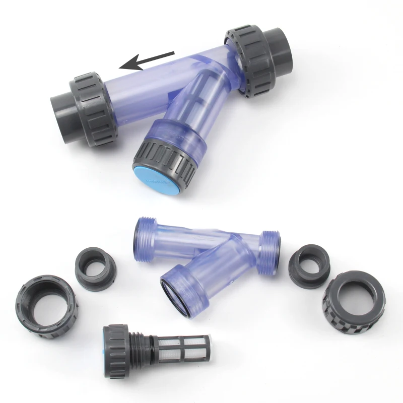 

1Pcs PVC Clear-View Y Type Strainers Transparent Threaded Union End Connections Water Mesh Purification Filter