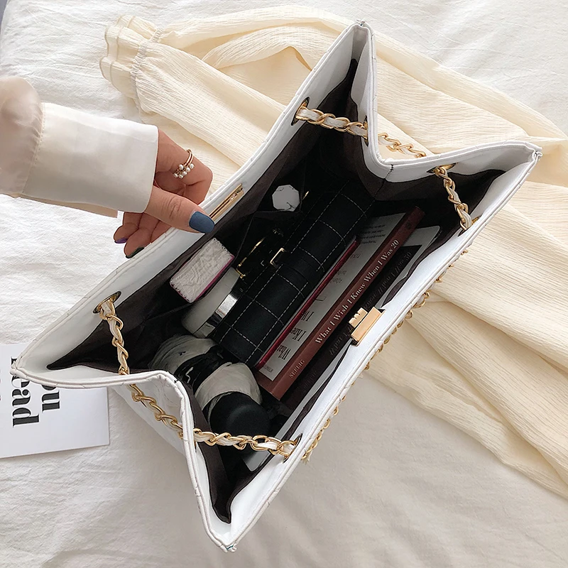 

Luxury Handbags Women Bags Designer Leather Chain Large Shoulder Bags Tote Hand Bag Fashion Crossbody Bags For Women 2020 White